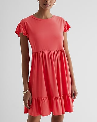 Crew Neck Ruffle Mini Babydoll Dress