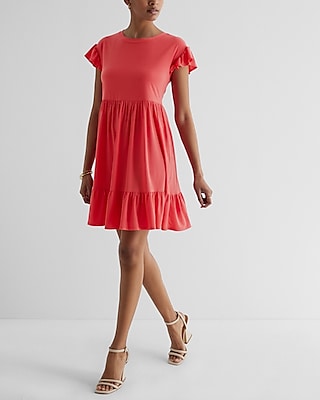 Crew Neck Ruffle Mini Babydoll Dress