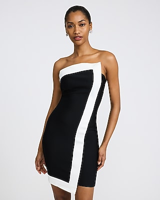 Color Block Strapless Asymmetrical Mini Dress