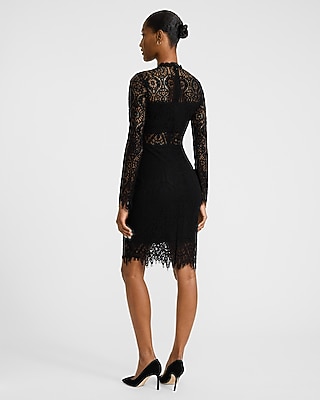 Lace Pieced Crew Neck Long Sleeve Midi Dress - image 3