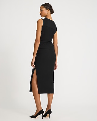 Sleeveless Button Front Tie Waist Midi Dress - thumbnail 3