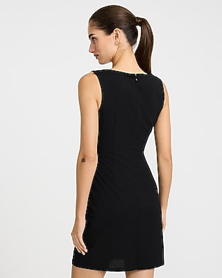 Boat Neck Sleeveless Asymmetrical Novelty Button Mini Dress