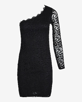 Lace One Shoulder Long Sleeve Mini Sheath Dress