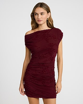 Velvet Floral Mesh Off The Shoulder Ruched Mini Dress | Express