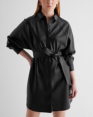 Faux Leather Boyfriend Mini Portofino Shirt Dress