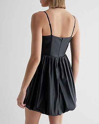Faux Leather V-Neck Mini Bubble Dress