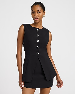 Crew Neck Novelty Button Tailored Vest Mini Dress