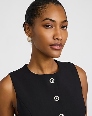 Crew Neck Novelty Button Tailored Vest Mini Dress