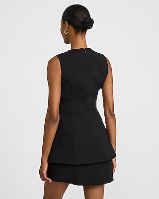 Crew Neck Novelty Button Tailored Vest Mini Dress
