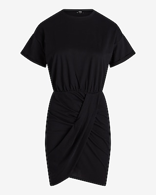 Crew Neck Short Sleeve Draped T-Shirt Dress