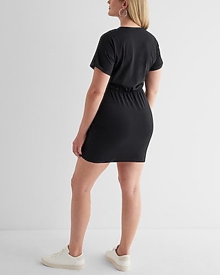 Crew Neck Short Sleeve Draped T-Shirt Dress