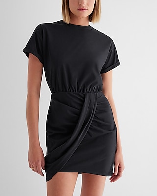 Crew Neck Short Sleeve Draped T-Shirt Dress
