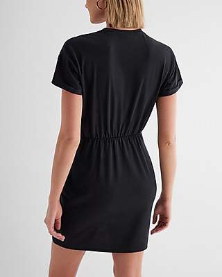 Crew Neck Short Sleeve Draped T-Shirt Dress