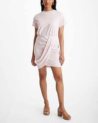 Crew Neck Short Sleeve Draped T-Shirt Dress