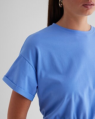 Crew Neck Short Sleeve Draped T-shirt Dress | Express