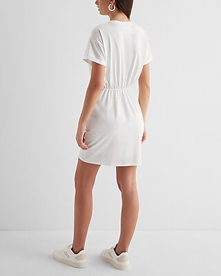 Crew Neck Short Sleeve Draped T-shirt Dress | Express