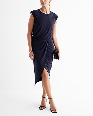 crew neck cap sleeve ruched draped midi sheath dress White House Black Market Cap Sleeve Draped Sheath Dress at Hamilton Place  in Chattanooga, TN