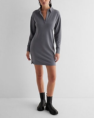 fitted lace wedding dress Dresses: Polo Mini Long Sleeve Pleat Dress - Grey main image 1
