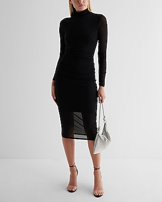 Black Turtle Neck Skater Midi Dress with Keyhole