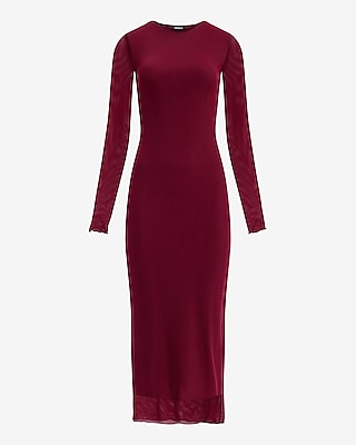 Mesh Crew Neck Long Sleeve Midi Dress