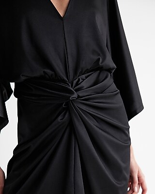 Satin V-neck Twist Front Mini Sheath Dress | Express