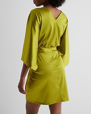 Satin V-Neck Twist Front Mini Sheath Dress