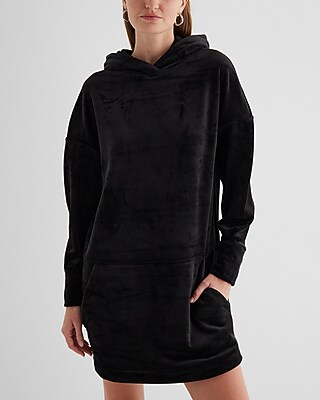 long sleeve mini hoodie dress Ruffle Long Sleeve Hooded Mini Dress Black / S