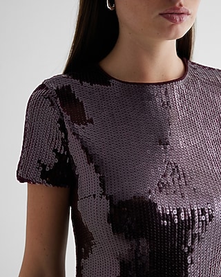 sequin crew neck feather hem mini dress Sequin Crew Neck Feather Hem Mini Dress