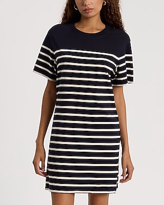 Striped Crew Neck Mini T-Shirt Dress