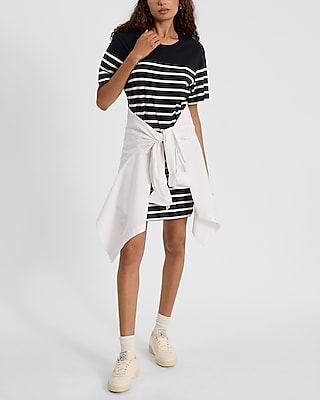 Striped Crew Neck Mini T-Shirt Dress