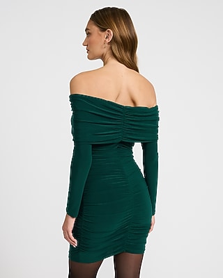 Off The Shoulder Ruched Center Seam Mini Dress