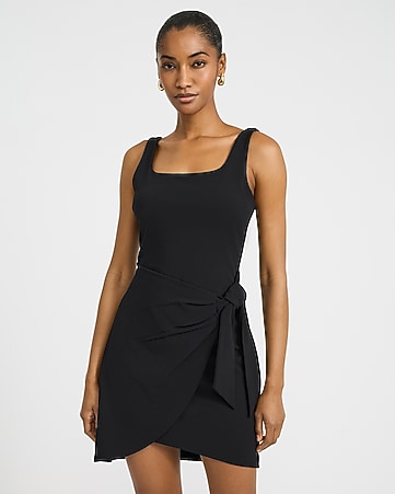 express little black dress short Dress LBD, Size 0 High Neck Criss Cross, Chiffon tie sash belt Little Black Dresses For Work