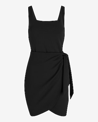 Scoop Neck Sleeveless Tie Wrap Mini Sheath Dress