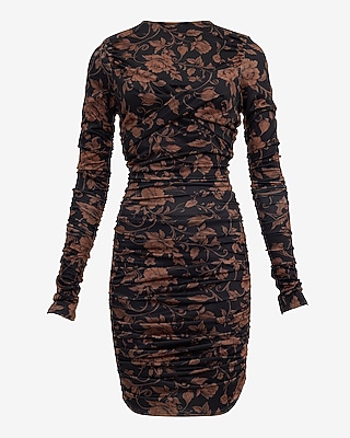 Printed Crew Neck Long Sleeve Twist Front Ruched Mini Dress - image 4