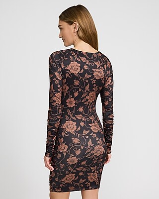 Printed Crew Neck Long Sleeve Twist Front Ruched Mini Dress - image 2