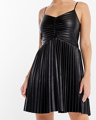 slim fit dress slacks Pleated Panel Faux Leather Mini Dress main image 0