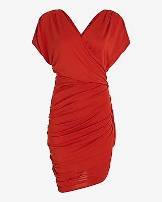 V-Neck Short Sleeve Draped Mini Sheath Dress