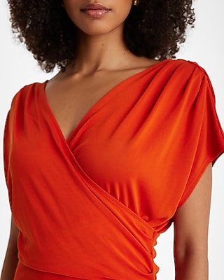 V-Neck Short Sleeve Draped Mini Sheath Dress