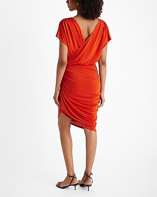 V-Neck Short Sleeve Draped Mini Sheath Dress