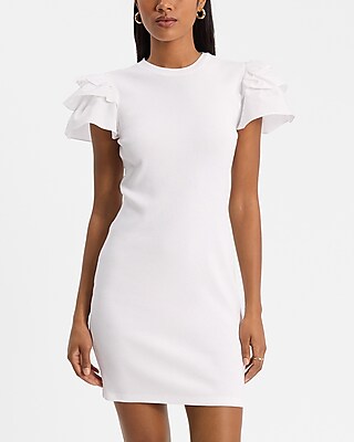 Crew Neck Flutter Sleeve Mini T-shirt Dress