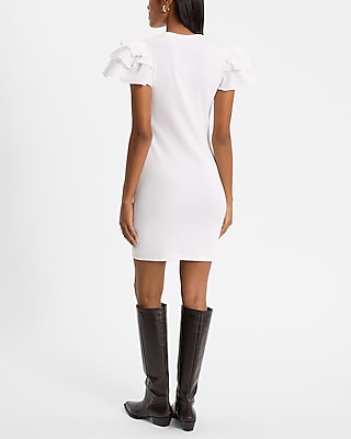 Crew Neck Flutter Sleeve Mini T-Shirt Dress