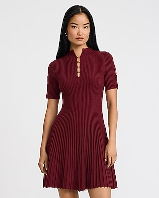 cap sleeve mock-neck slim knit midi dress Mock Neck Hardware Sheath Bell sleeve