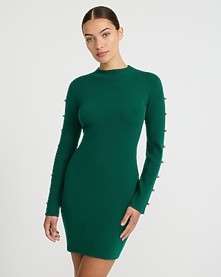 Mock Neck Hardware Keyhole Mini Sweater Dress in Airy Soft