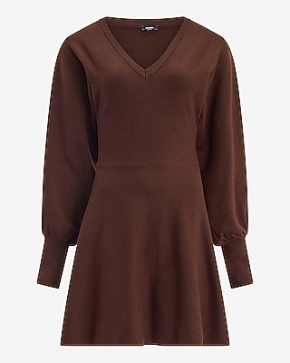 V-Neck Dolman Sleeve Mini Sweater Dress Airy Soft