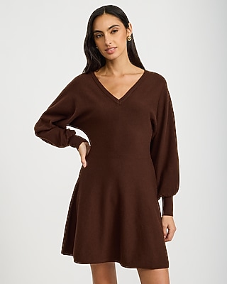 V-Neck Dolman Sleeve Mini Sweater Dress Airy Soft