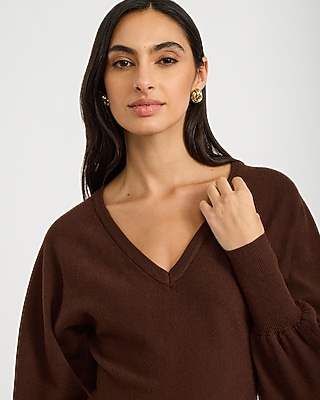 V-Neck Dolman Sleeve Mini Sweater Dress Airy Soft