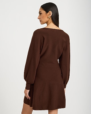 V-Neck Dolman Sleeve Mini Sweater Dress Airy Soft