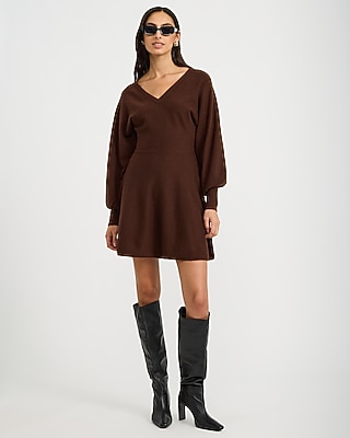 V-Neck Dolman Sleeve Mini Sweater Dress Airy Soft