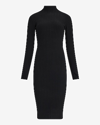 Ribbed Mock Neck Long Sleeve Midi Sweater Dress
