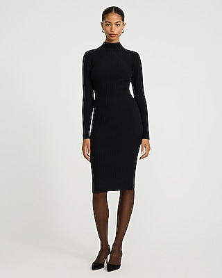 Ribbed Mock Neck Long Sleeve Midi Sweater Dress